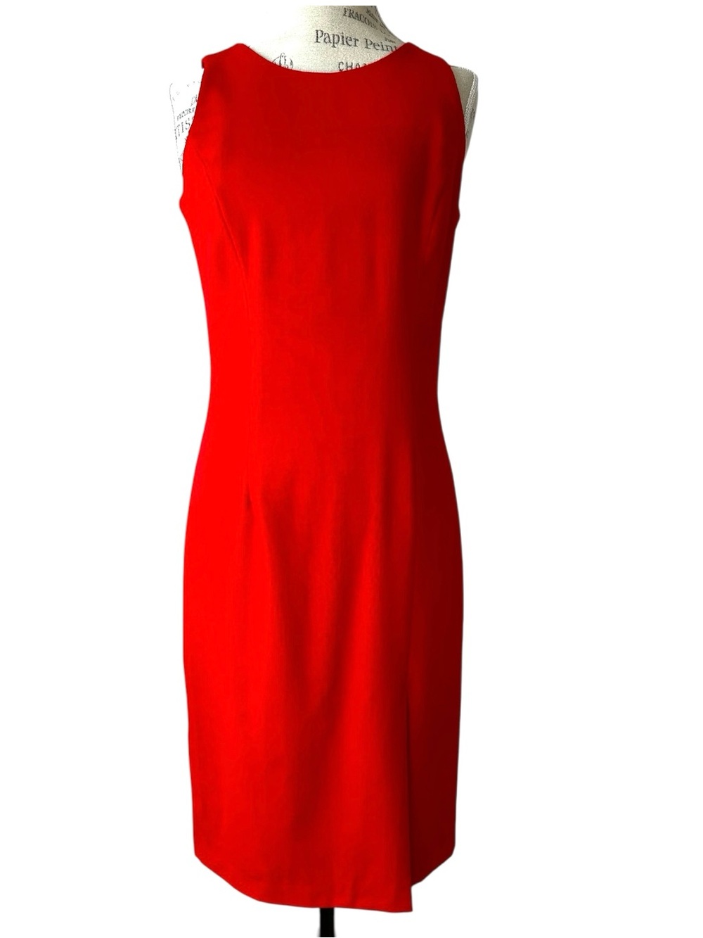 Vintage 100% Pure Virgin Wool Red Sleeveless Midi Sheath Pleated Dress Size XS - Picture 6 of 12